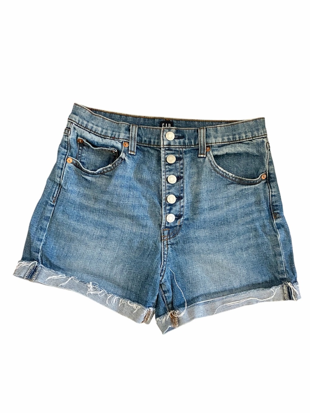 GAP 28" High-Rise 4" Short Medium Wash Cuffed Button Fly Women's Size 28